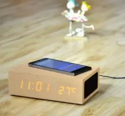 W2 Qi Wireless Charger Wooden LED Clock