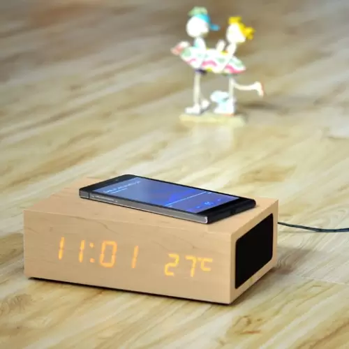 W2 Qi Wireless Charger Wooden LED Clock