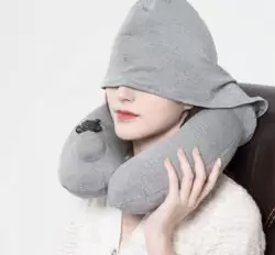 Portable Men And Women Travel Hooded Inflatable U-shaped Pillow