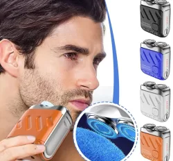 Compact Travel Electric Shaver for Men - Dual Ring Floating Blades, Rechargeable and Portable