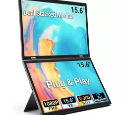 Foldable Dual-Screen 15.6” 1080P Portable Monitor with Holder- Boost Your Productivity!