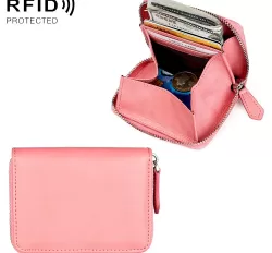 KB228 RFID Genuine Leather Zipper Wallet Compact Anti-Theft Cowhide Wallet with Coin and Card Storage