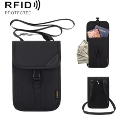 RFID-Protected Travel Organizer Neck Pouch for Passport ID Cards & Coins