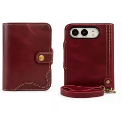 Denior B01 Genuine Oil Wax Cowhide Leather Magnetic Button Case with Card Slots for iPhone Duo