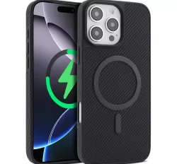 Carbon Fiber MagSafe Faux Leather Phone Case for iPhone 14 Pro Max, 13 Pro Max, 13 Pro, and 13